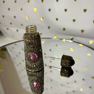 IRICE Czech Perfume bottle Vintage 1920s to 30s. Pink stone accent filigree